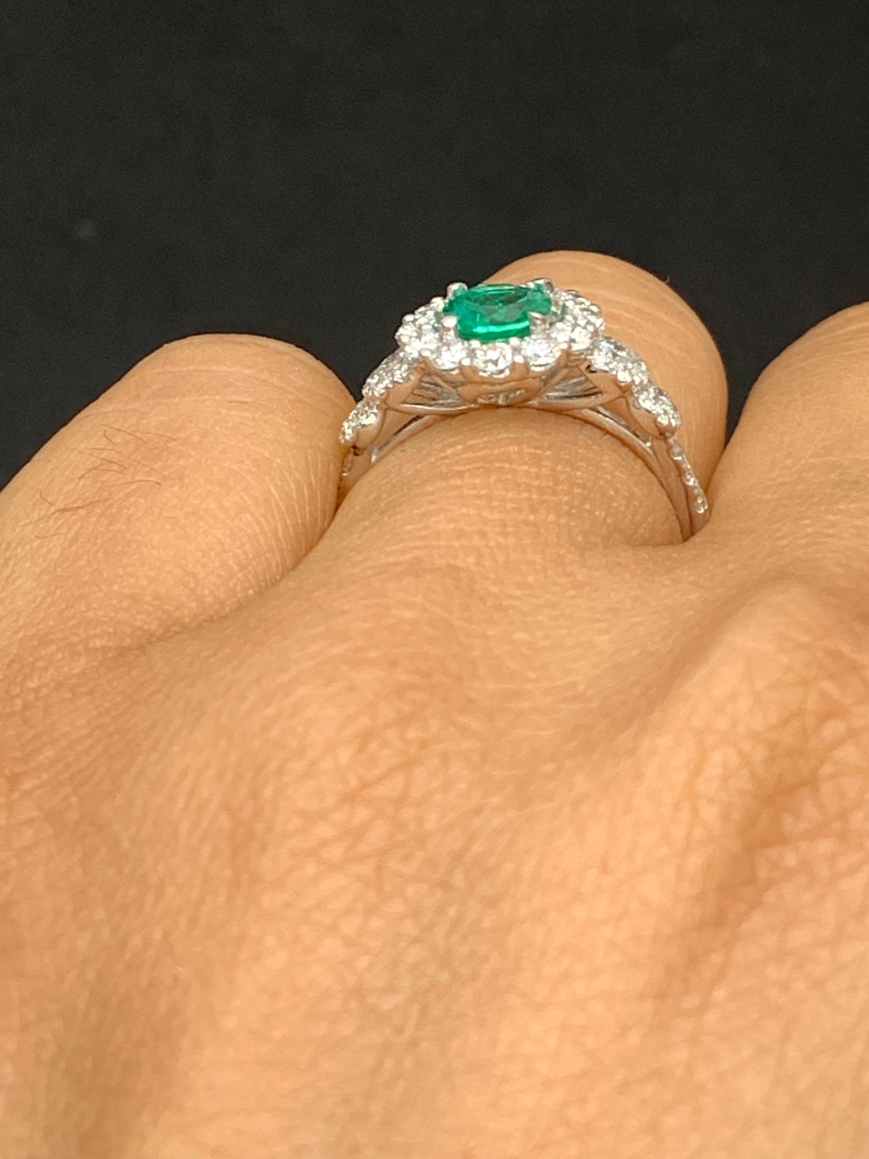 0.62 Carat Round Cut Emerald and Diamond Fashion Ring in 18k White Gold For Sale 3
