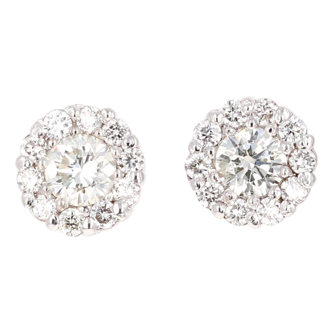 14 Karat White Gold 0.62 Carat Flower Cluster Diamond Stud Earrings For ...