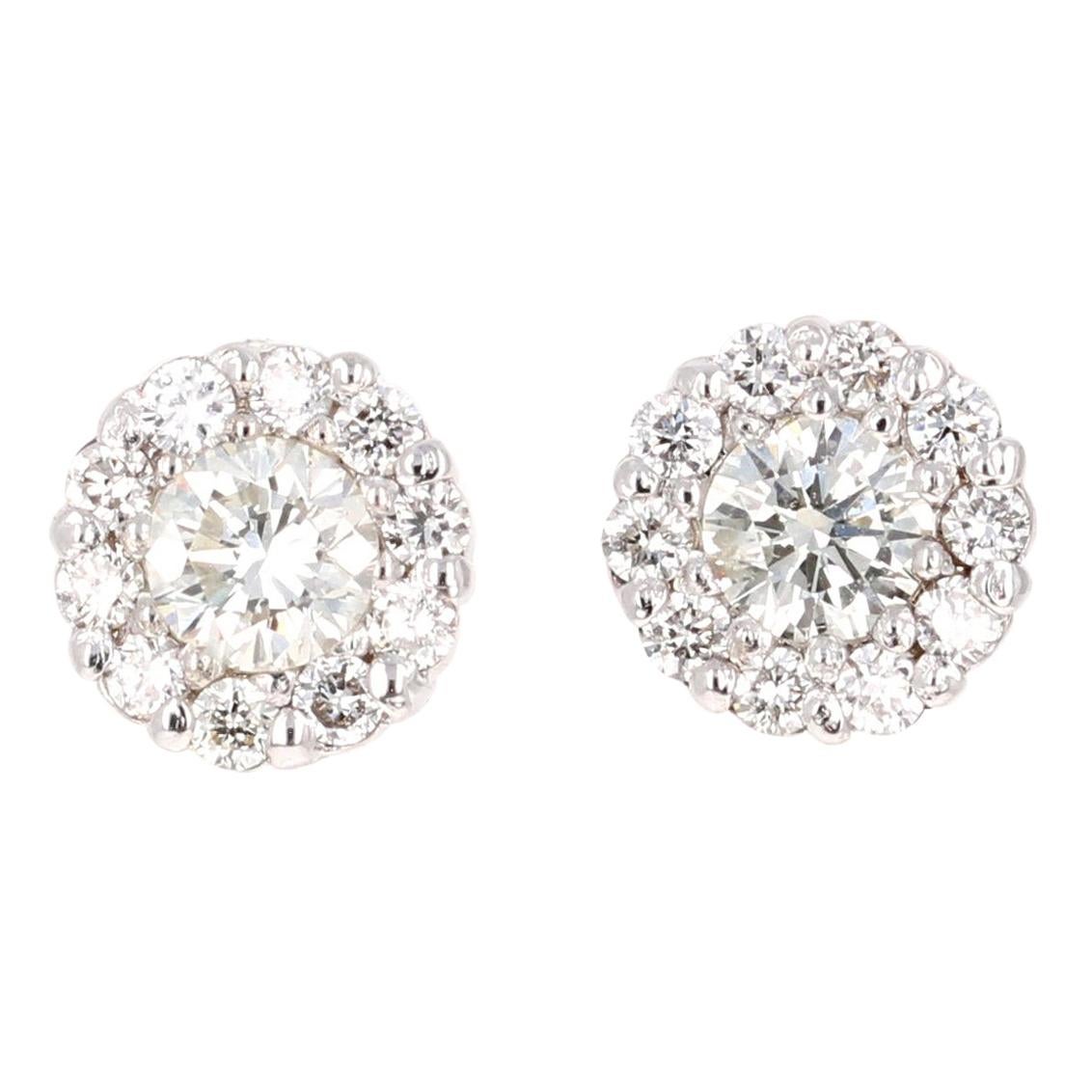 0.62 Carat Natural Round Diamond Floret Design 14 Karat White Gold Stud Earrings