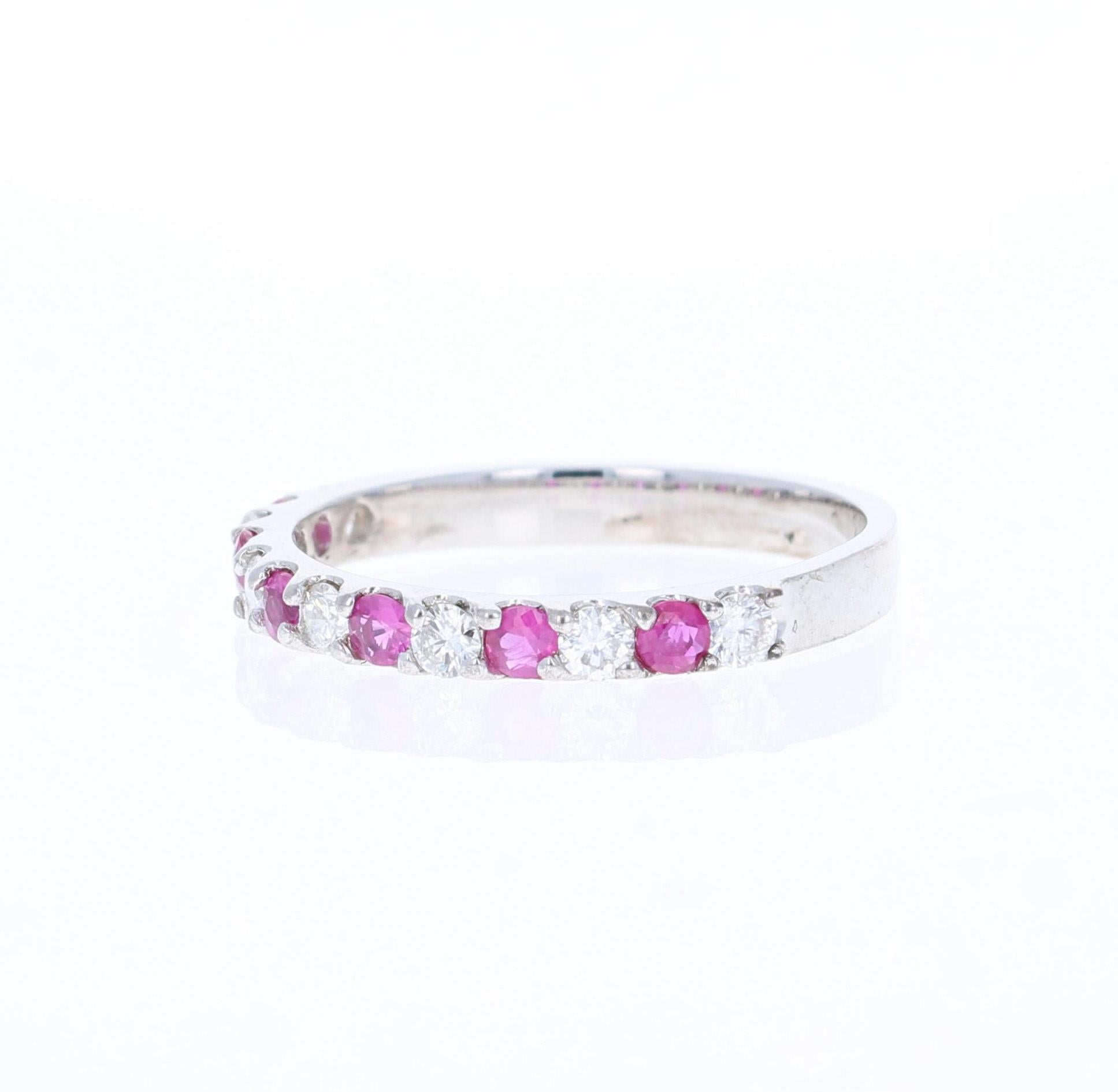 Contemporary 0.62 Carat Ruby and Diamond 14 Karat White Gold Band For Sale