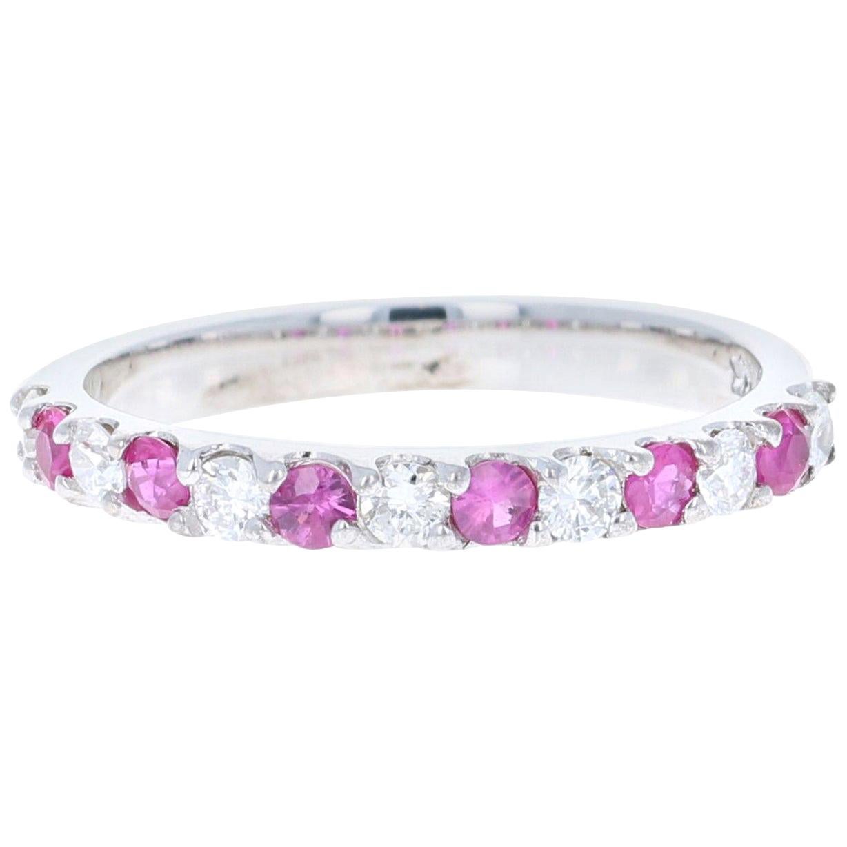 0.62 Carat Ruby and Diamond 14 Karat White Gold Band For Sale