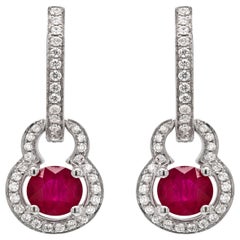 0.62 Carat Ruby and Diamond 18 Carat White Gold Day and Night Earrings