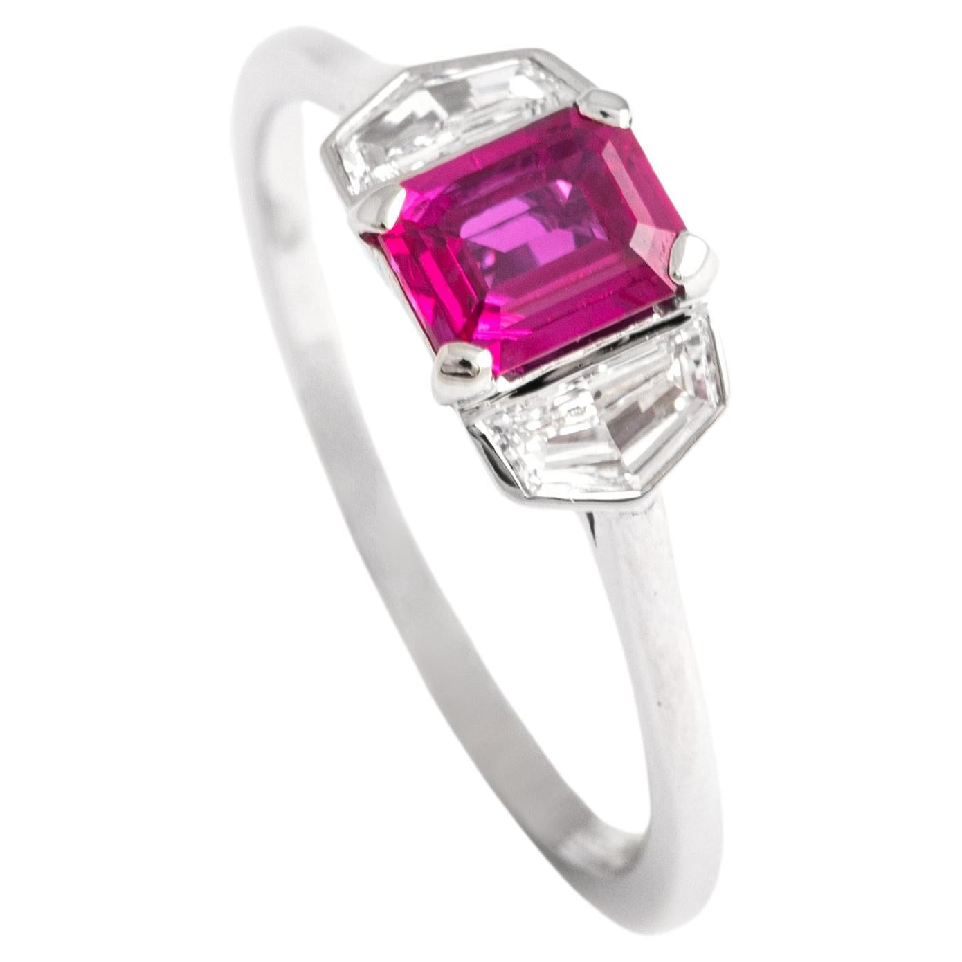 0.62 Carat Ruby Diamond White Gold Ring For Sale