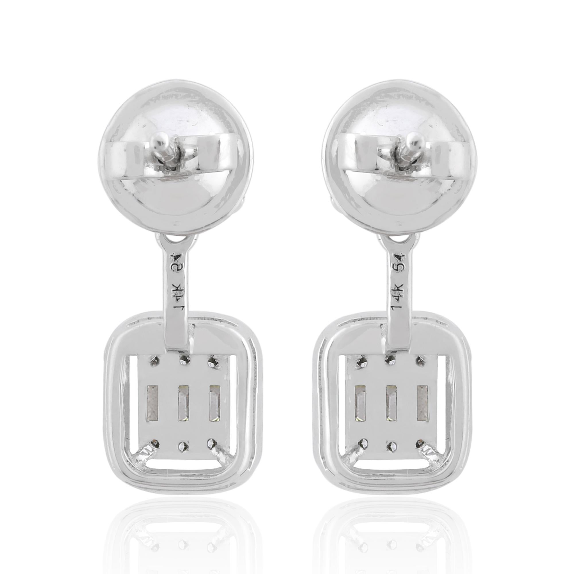 0.62 Carat SI Clarity HI Color Baguette Diamond Jacket Earrings 14k White Gold In New Condition For Sale In Diera, Dubai