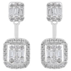 0.62 Carat SI Clarity HI Color Baguette Diamond Earrings Jacket 14k White Gold