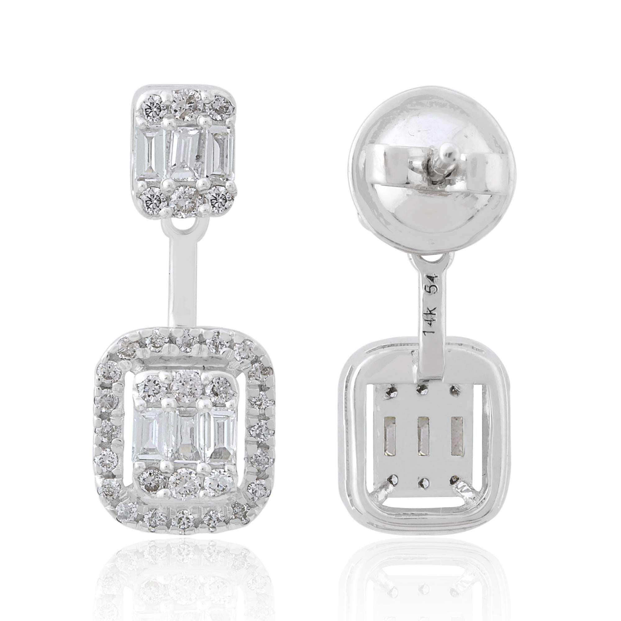 0,62 Karat SI Reinheit HI Farbe Baguette Diamant Jacke Ohrringe 18k Weißgold (Moderne) im Angebot