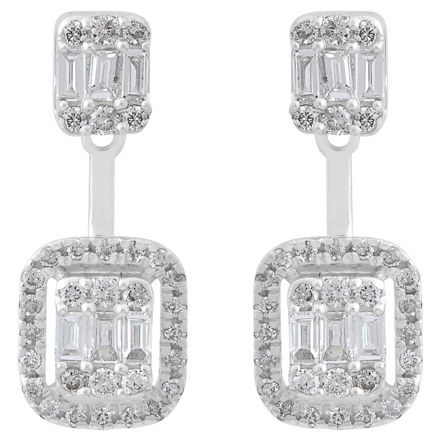 0,62 Karat SI Reinheit HI Farbe Baguette Diamant Jacke Ohrringe 18k Weißgold