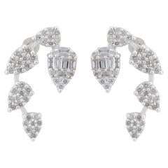 0,62 quilates SI Claridad HI Color Baguette Pendientes Diamante Hoja Oro Blanco 14k