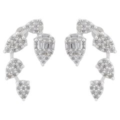 0.62 Carat SI Clarity HI Color Diamond Leaf Stud Earrings 14 Karat White Gold