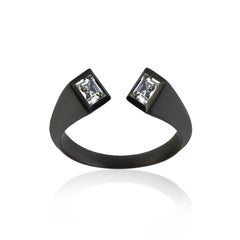 0.62 Carat Square Carre Cut Diamond Ring in 18 Karat Blackened Gold