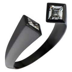 0.62 Carat Square Carre Cut Diamond Ring in 18 Karat Blackened Gold