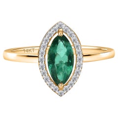 0.62 Ct Zambian Emerald Gemstone Cocktail Ring 0.11 Ct Diamond 14K Yellow Gold