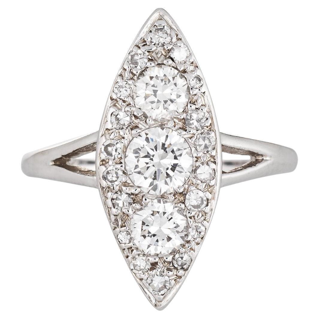 Emerald Diamond Cocktail Ring Vintage 14k White Gold Estate Fine