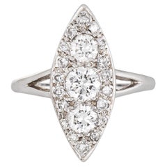 0.62ct Diamond Navette Ring Vintage 14k White Gold Estate Fine Jewelry