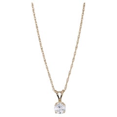 0.62ct Diamond Solitaire Pendant Necklace 14k Yellow Gold 18.25" Rope Chain