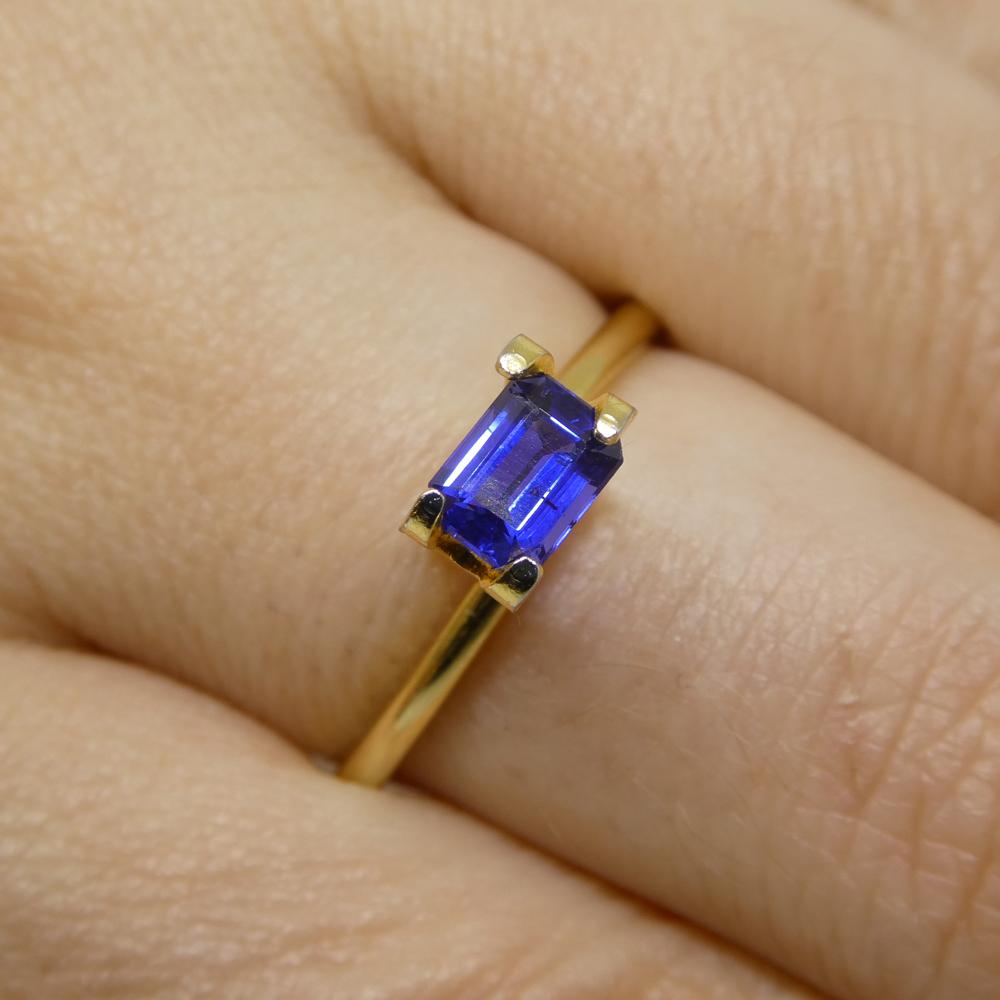 Description:

Gem Type: Sapphire
Number of Stones: 1
Weight: 0.62 cts
Measurements: 5.46 x 4.02 x 2.71 mm
Shape: Emerald Cut
Cutting Style Crown: Step Cut
Cutting Style Pavilion: Step Cut
Transparency: Transparent
Clarity: Slightly Included: Some