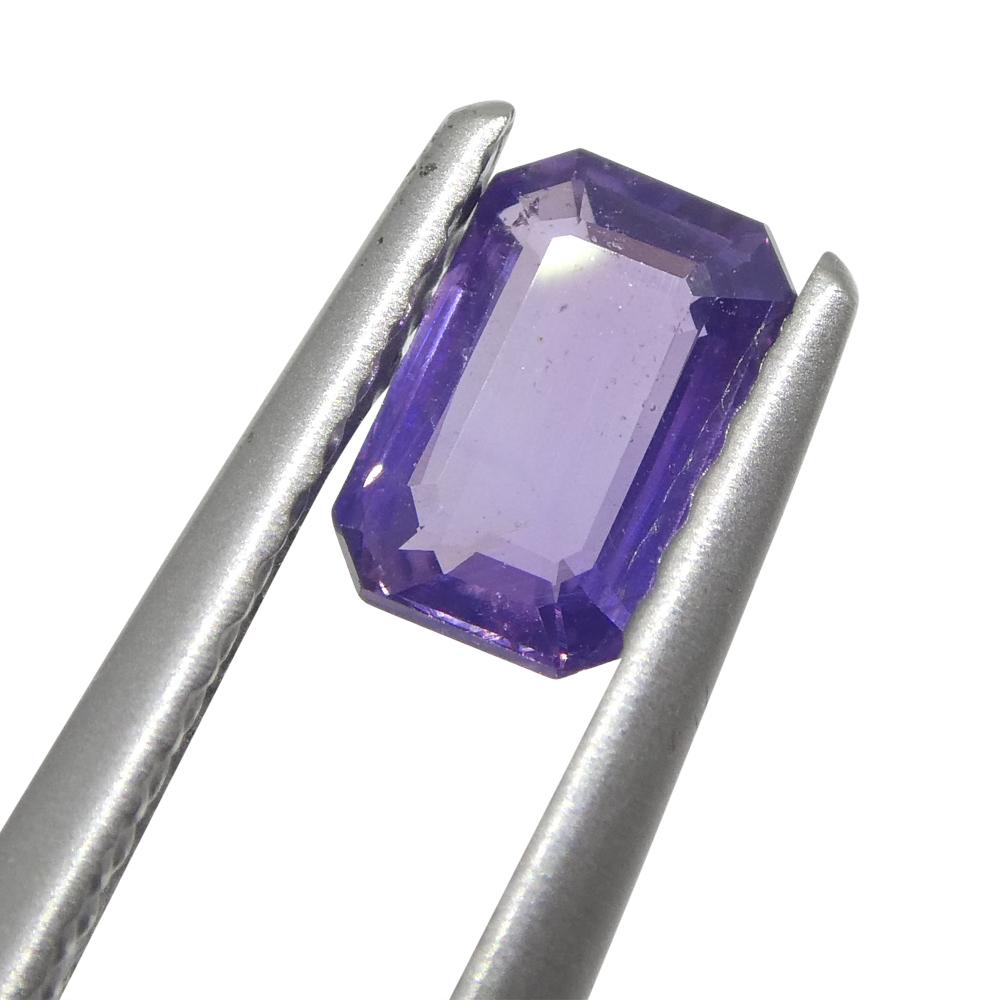 Women's or Men's 0.62ct Emerald Cut Purple Sapphire from East Africa, Unheated For Sale