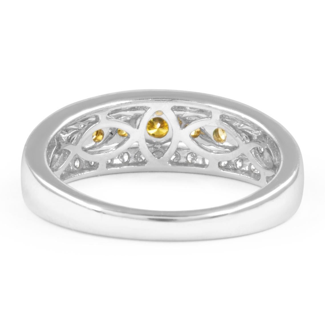 0.62ct Fancy Yellow Diamond Cocktail Ring 18k Two Tone In New Condition For Sale In BEVERLY HILLS, CA
