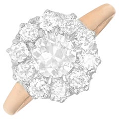 0.62ct Old European Cut Diamond Cluster Ring, I Color, Platinum, 18k Yellow Gold