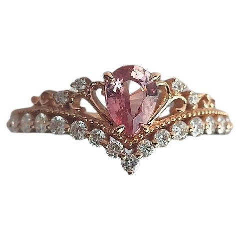 0.62Ct PADPARADSCHA sapphire ring in 18k solid, Princess Tiara Crown Ring