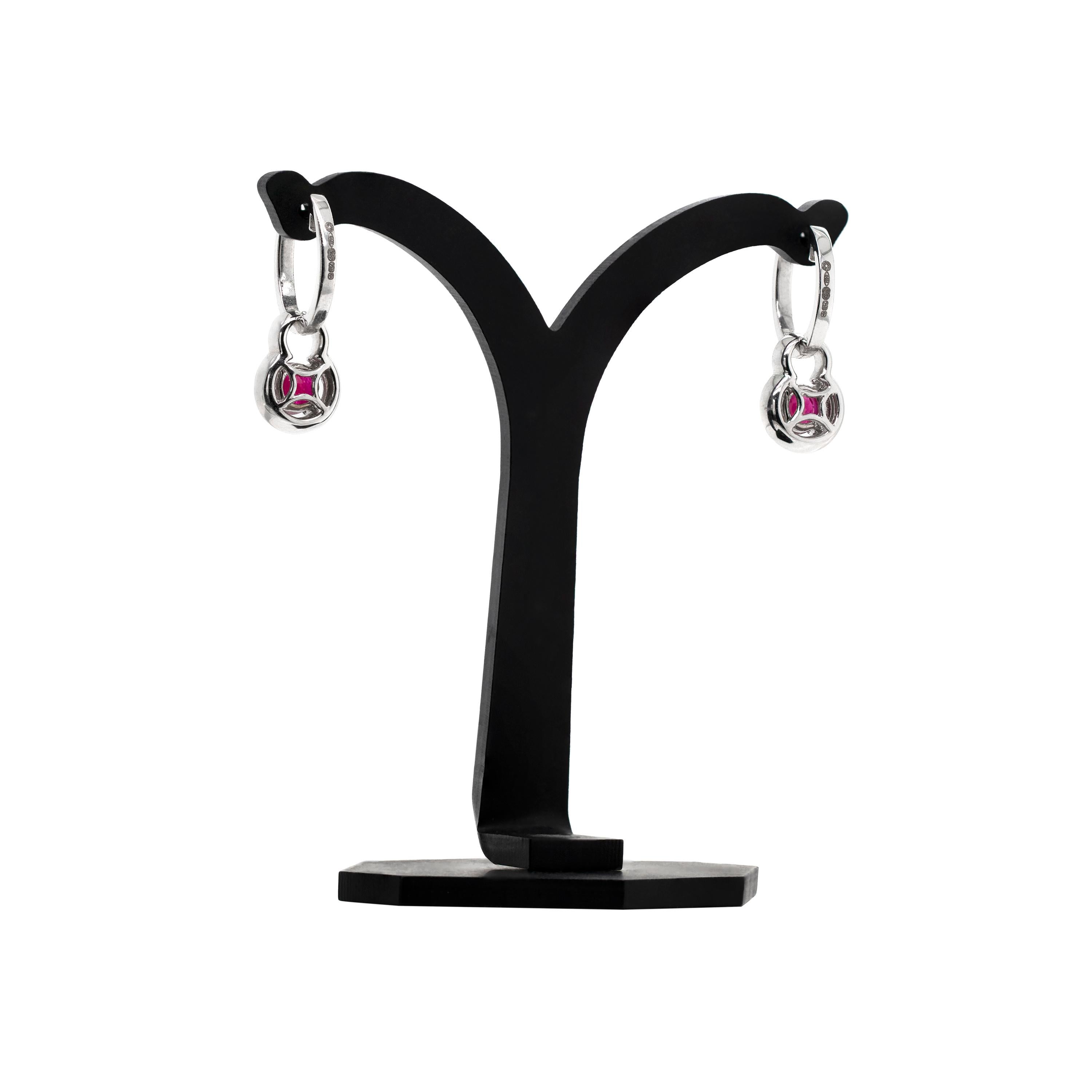 Modern 0.62 Carat Ruby and Diamond 18 Carat White Gold Day and Night Earrings For Sale