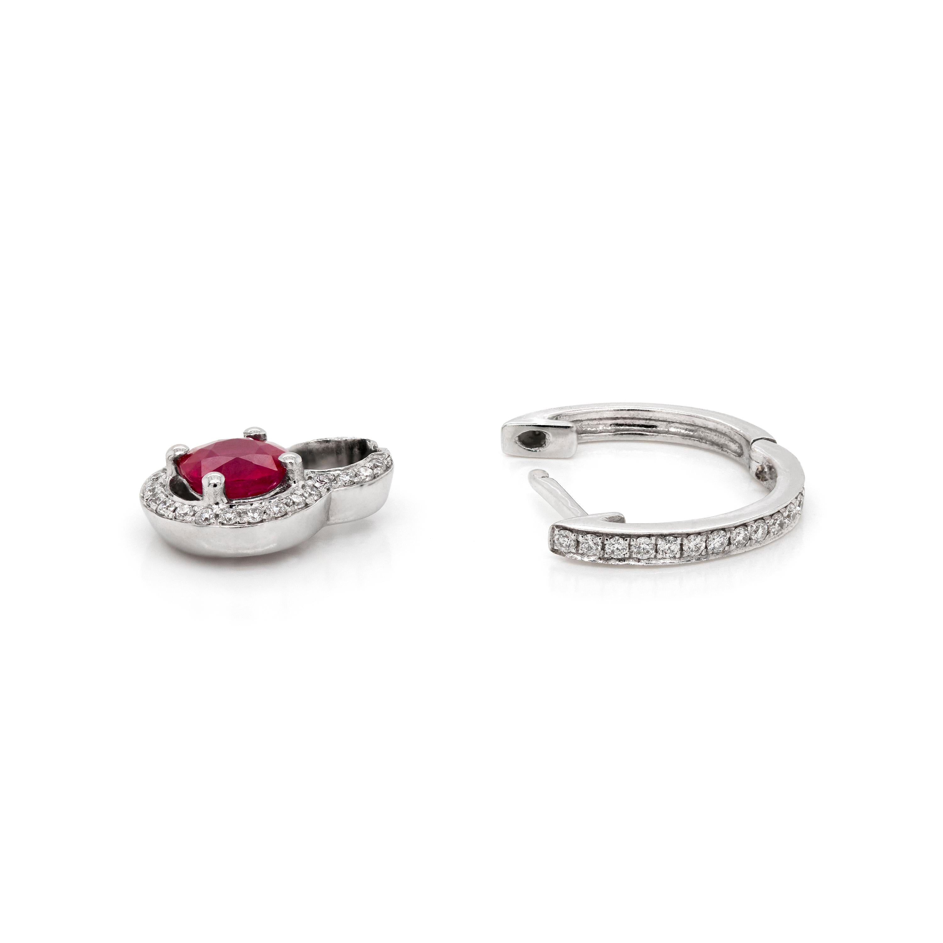 0.62 Carat Ruby and Diamond 18 Carat White Gold Day and Night Earrings In New Condition For Sale In London, GB