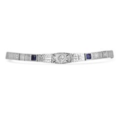 0.62ct Vintage Diamante y Zafiro Pulsera de Tenis - Oro Blanco 18K Art Deco