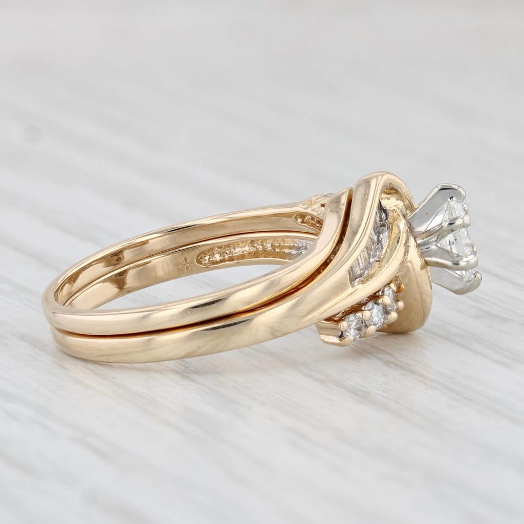 0.62ctw Diamond Engagement Ring Jacket Wedding Band Bridal Set 14k Gold Size 7 1