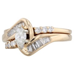 0.62ctw Diamond Engagement Ring Jacket Wedding Band Bridal Set 14k Gold Size 7