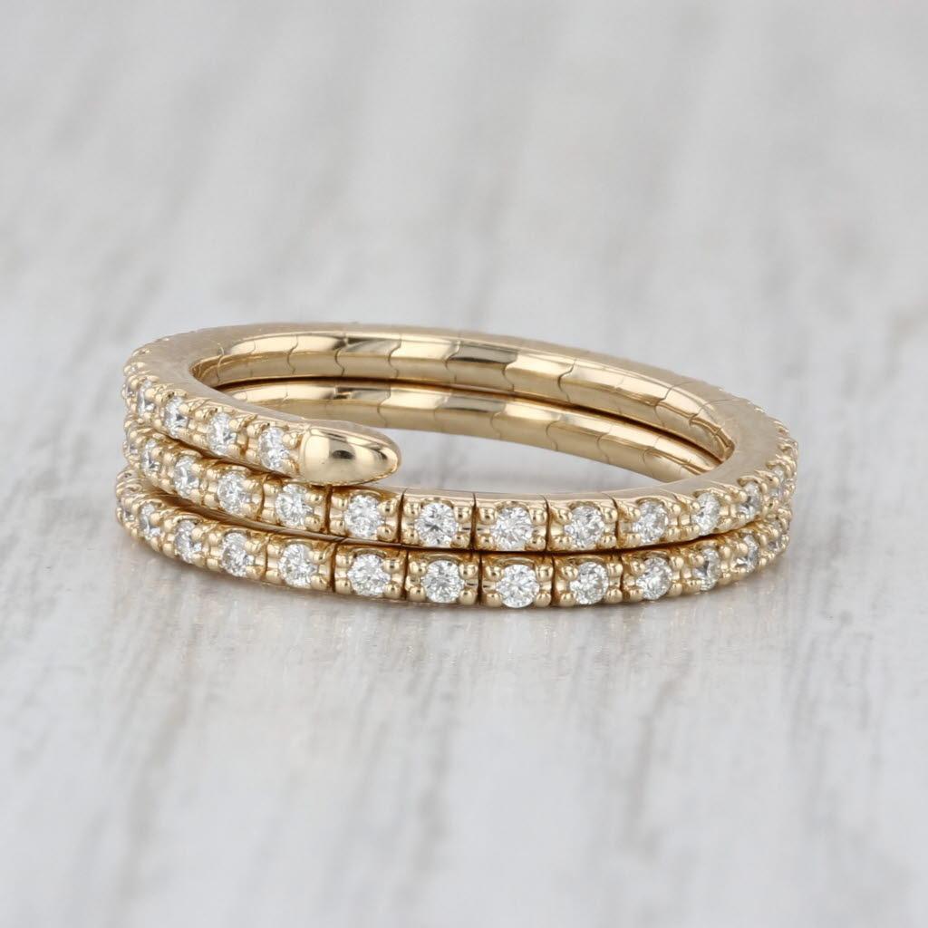 0.62ctw Diamante Envoltura Anillo Bypass Banda Enrollada Oro 14k Talla Flexible Apilable Corte redondo en venta