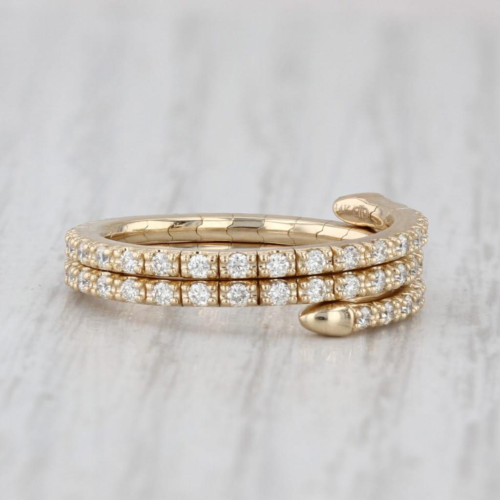 Femenino o masculino 0.62ctw Diamante Envoltura Anillo Bypass Banda Enrollada Oro 14k Talla Flexible Apilable en venta