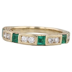 0.62ctw Emerald Diamond Ornate Ring 14k Yellow Gold Wedding Stackable Band 0.62ctw Emerald Diamond Ornate Ring 14k Yellow Gold Wedding Stackable Band