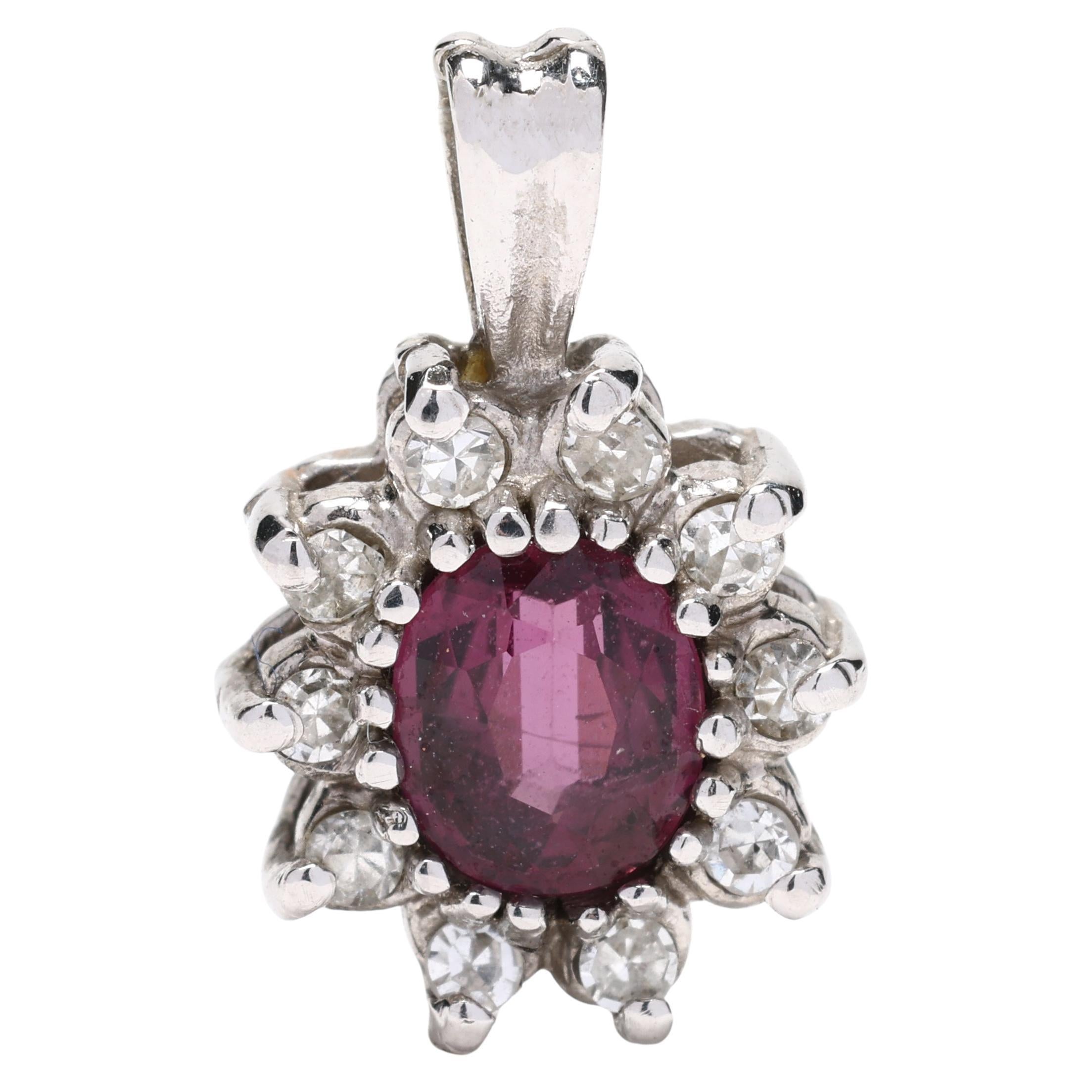 0.62ctw Ruby and Diamond Pendant, 14k White Gold, Dainty Flower Charm