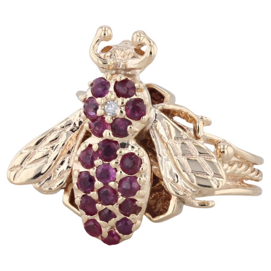0.62ctw Ruby Bumble Bee Ring 14k Yellow Gold Size 7.25 Cocktail For Sale