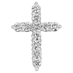 0.62tcw 14K Diamond Cross, Croix en or blanc, Diamants taille ronde, Brilliant Round