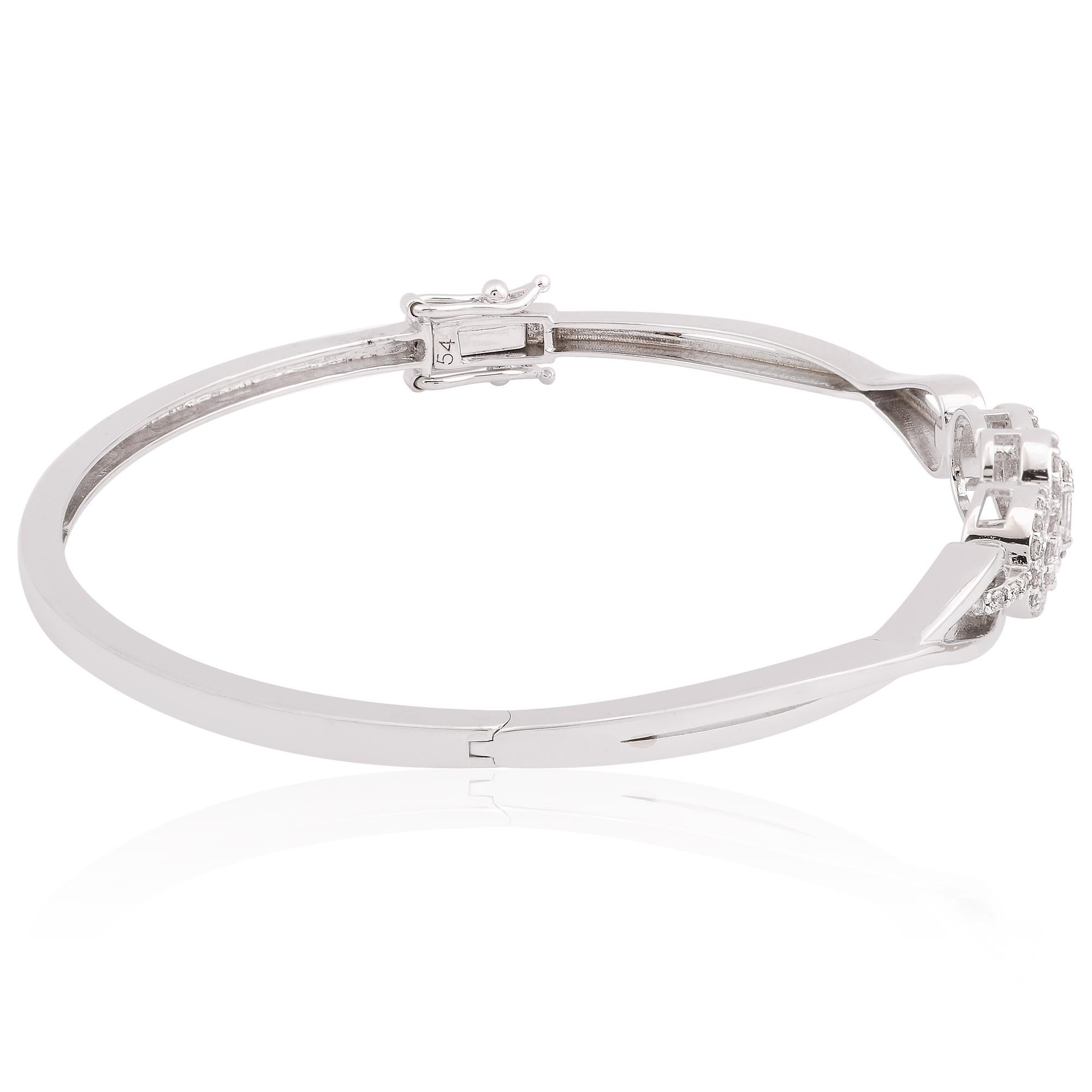 Modernist 0.63 Carat Baguette Diamond Bangle Bracelet 14k White Gold Handmade Fine Jewelry For Sale