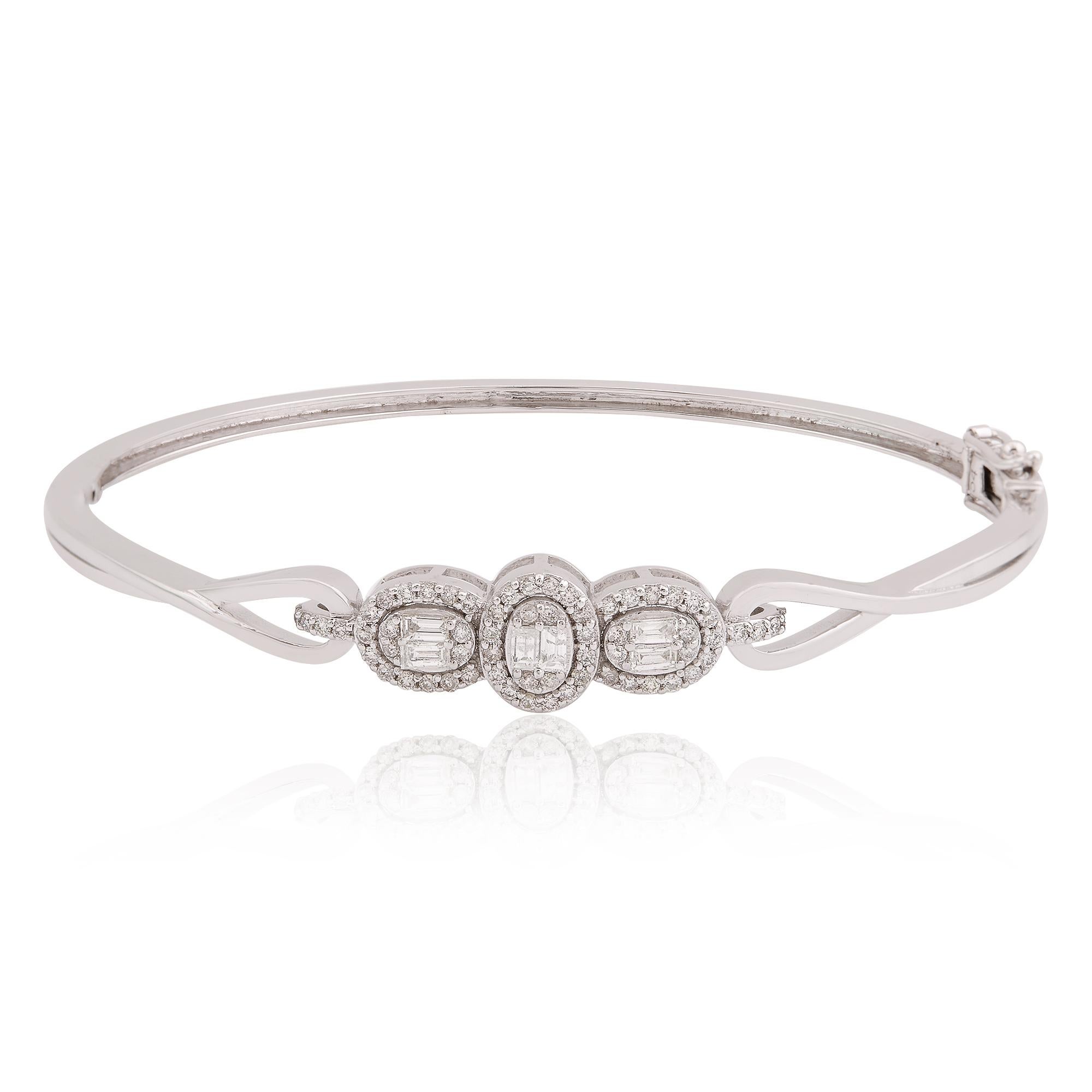 Mixed Cut 0.63 Carat Baguette Diamond Bangle Bracelet 14k White Gold Handmade Fine Jewelry For Sale