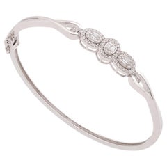 0.63 Carat Baguette Diamond Bangle Bracelet 14k White Gold Handmade Fine Jewelry