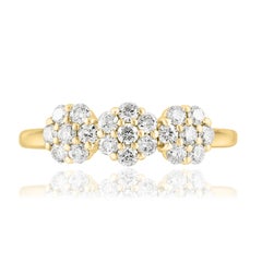 Bague en or jaune 14k de 0,63 carat, diamant en forme de fleur à taille brillante