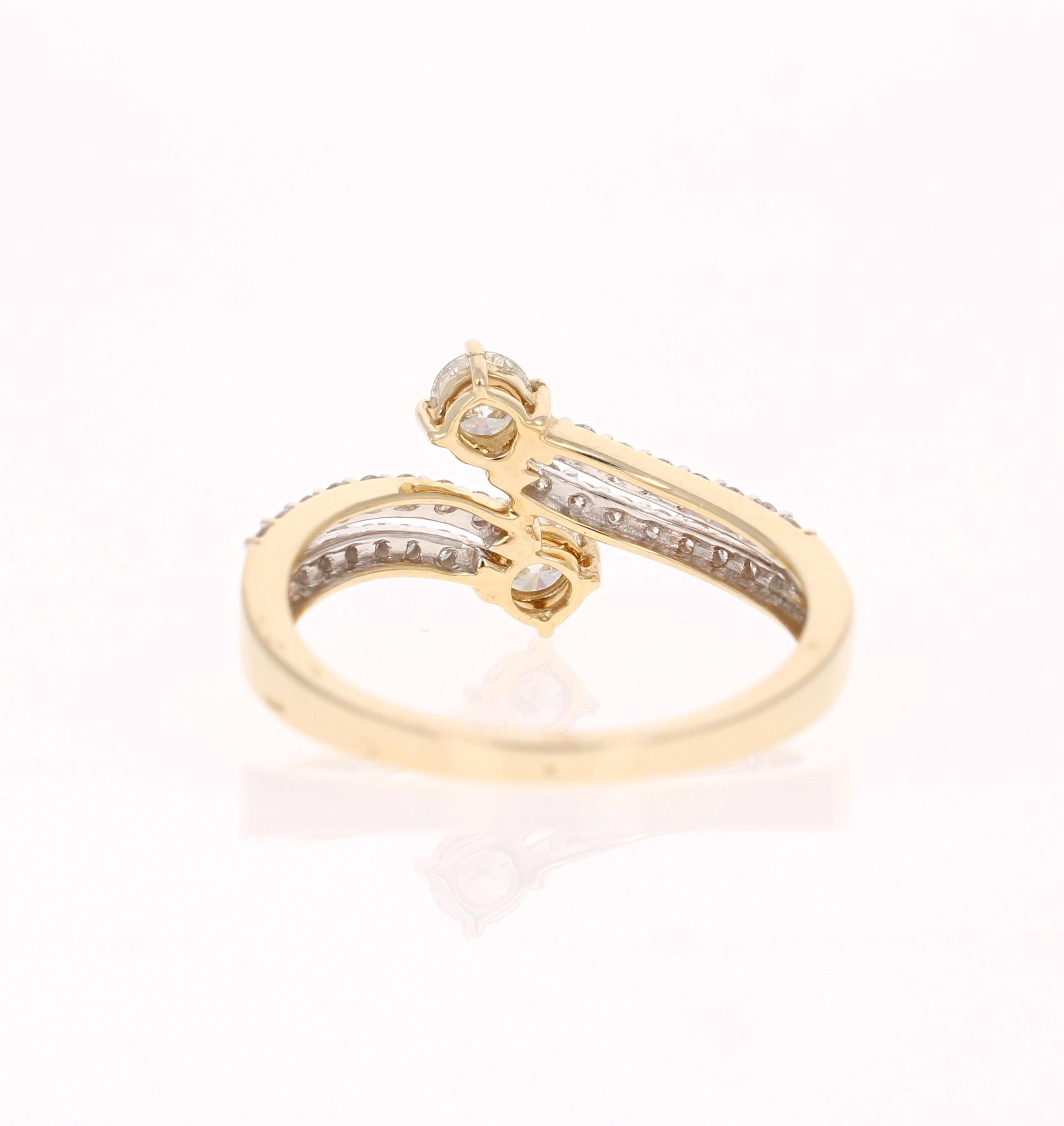 Round Cut 0.63 Carat Diamond 14 Karat Yellow Gold Two-Stone Ring