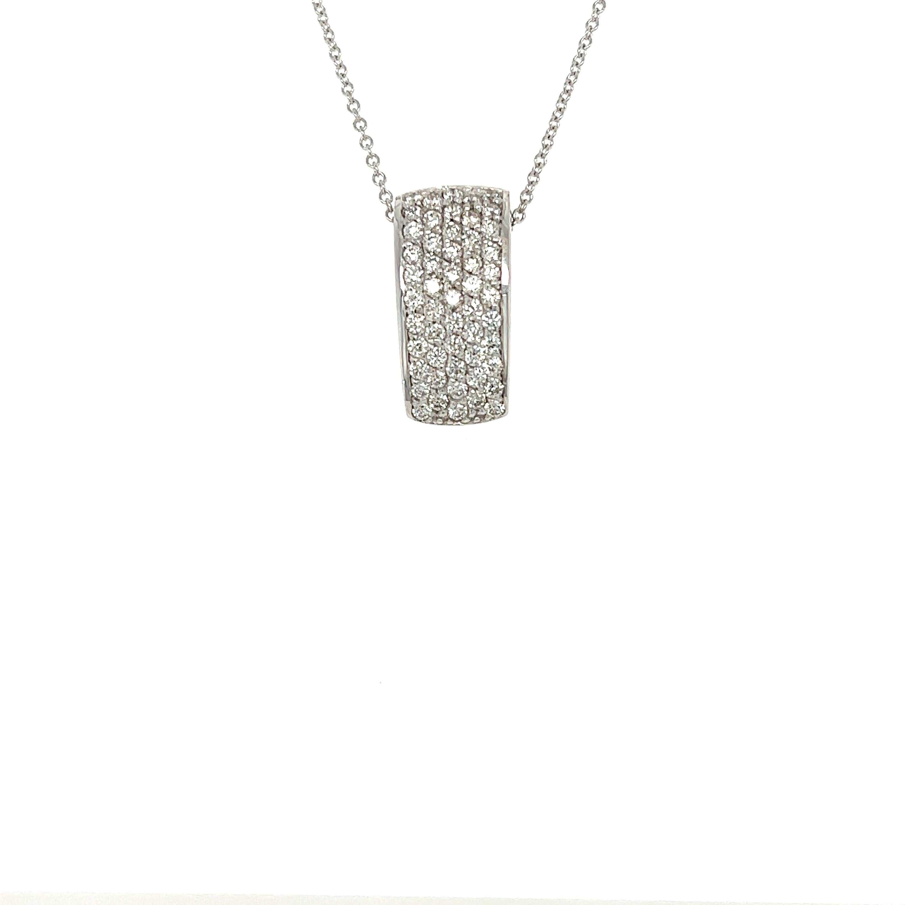 This pendant necklace has Natural Round Cut Diamonds that weigh 0.63 carats. The clarity and color of the necklace are VS-H.

The approximate weight of this necklace is 4.5 grams. 

The necklace is 16 inches long. 