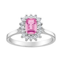 Emerald Cut Pink Sapphire and White Diamond Ring