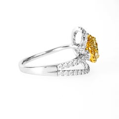 0.63 Carat Green-Yellow Heart Diamond Engagement Cocktail Ring, GIA Certificate