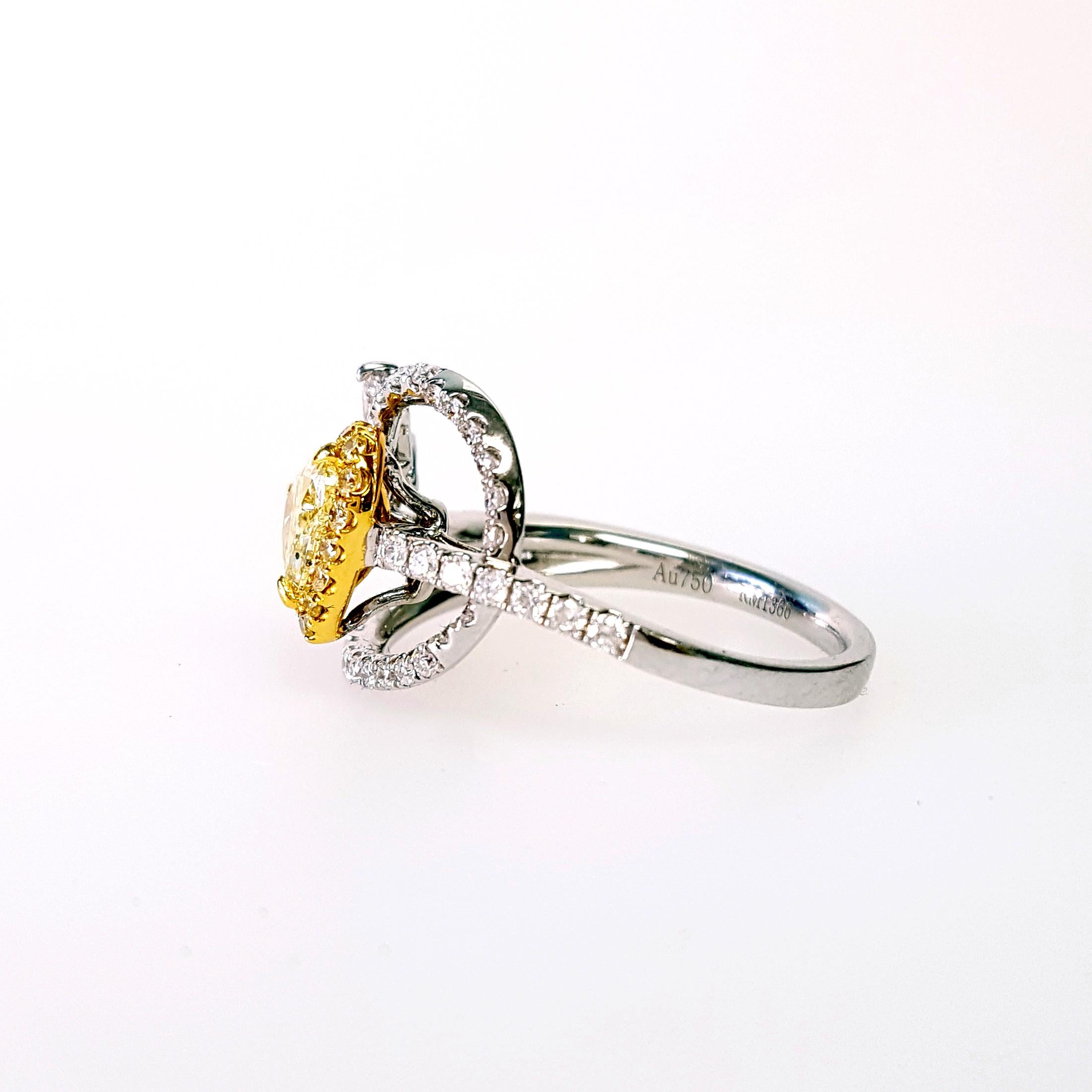 Contemporary 0.63 Carat Green-Yellow Heart Diamond Engagement Cocktail Ring, GIA Certificate For Sale