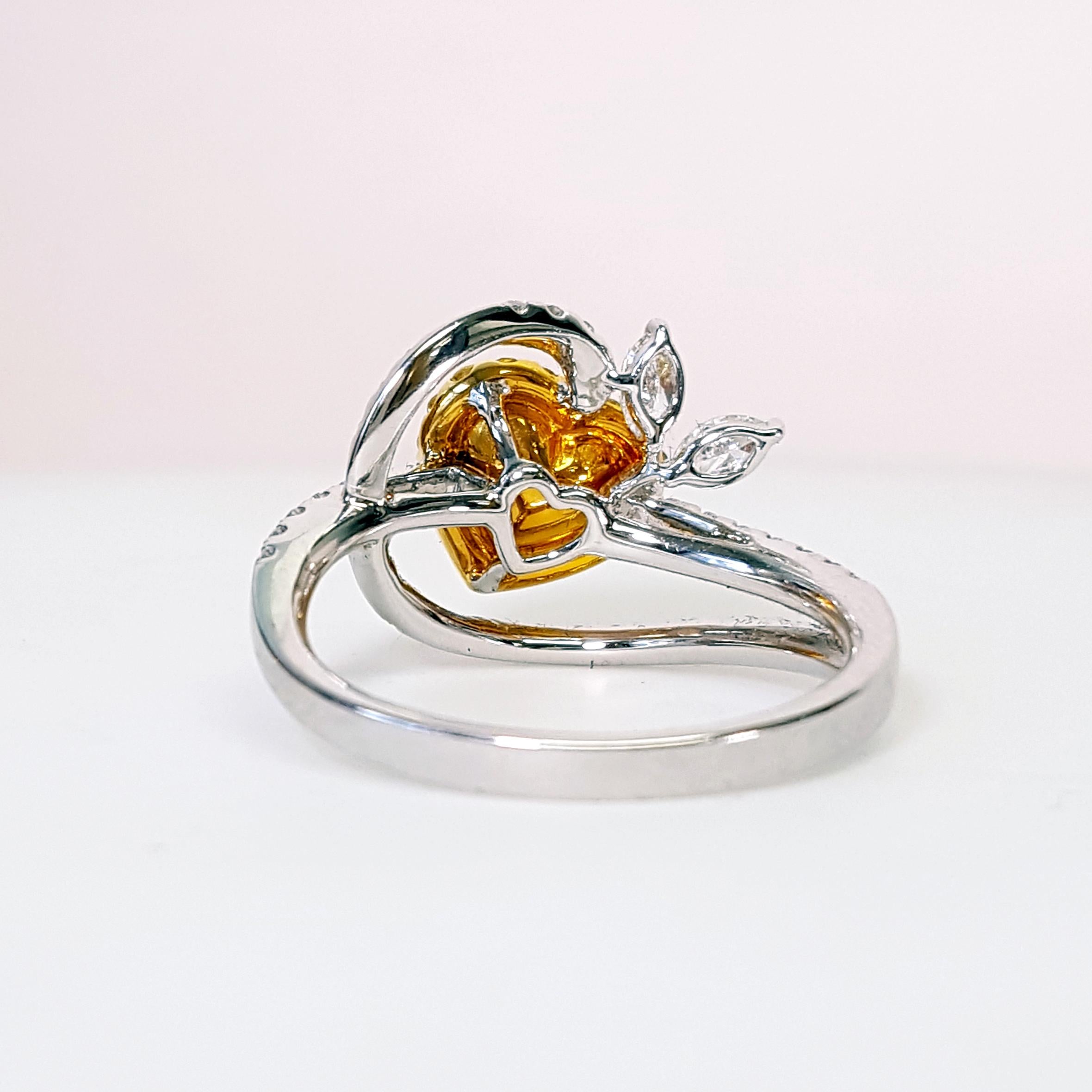 Heart Cut 0.63 Carat Green-Yellow Heart Diamond Engagement Cocktail Ring, GIA Certificate For Sale