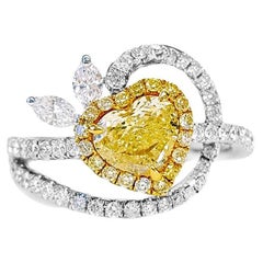 0.63 Carat Green-Yellow Heart Diamond Engagement Cocktail Ring, GIA Certificate