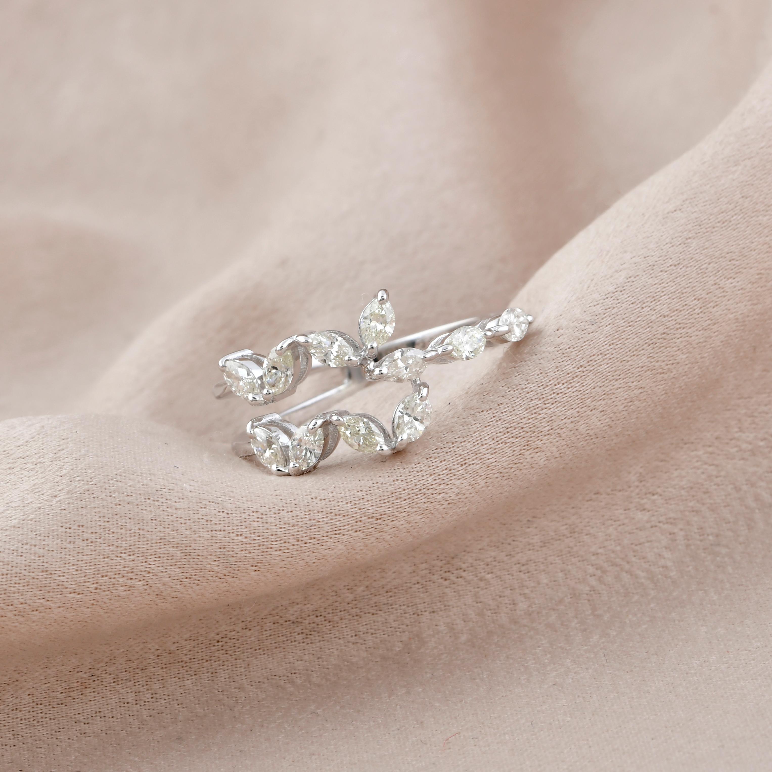 Marquise Cut 0.63 Carat Marquise Diamond Designer Ring 14 Karat White Gold Handmade Jewelry For Sale
