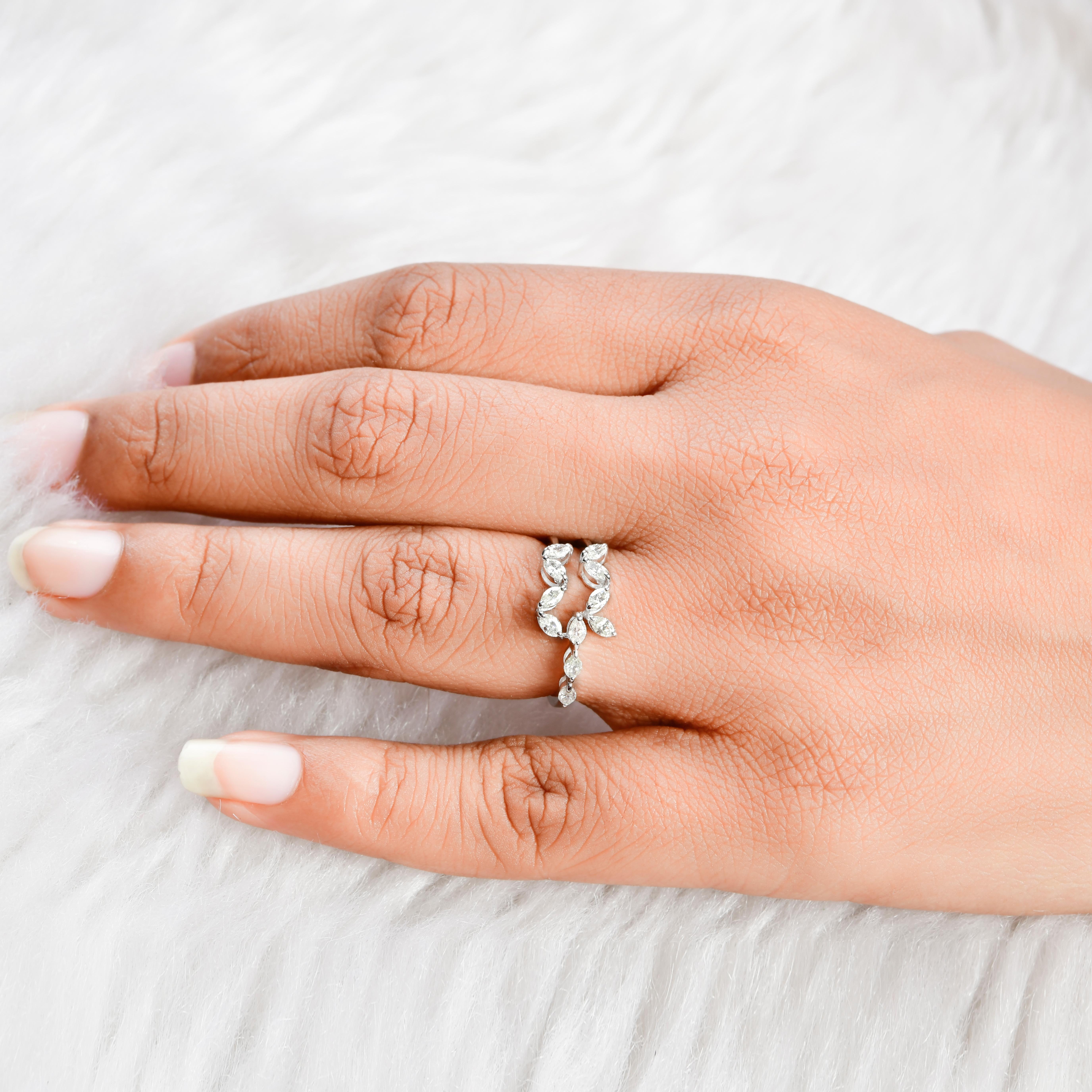 0.63 Carat Marquise Diamond Designer Ring 14 Karat White Gold Handmade Jewelry In New Condition For Sale In Diera, Dubai