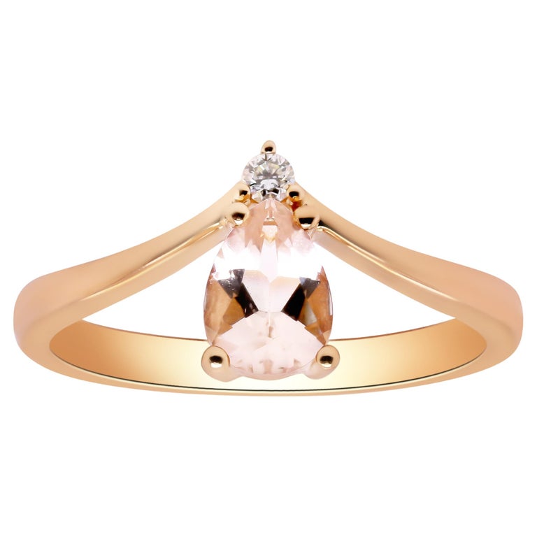 0.63 Carat Morganite Pear Cut Diamond Accents 10K Rose Gold Engagement ...