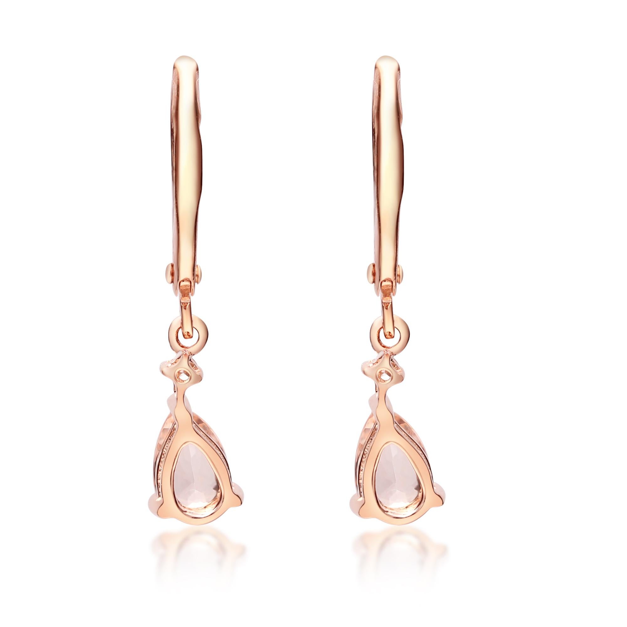 Art Deco 0.63 Carat Morganite Pear Cut Diamond Accents 14K Rose Gold Earring